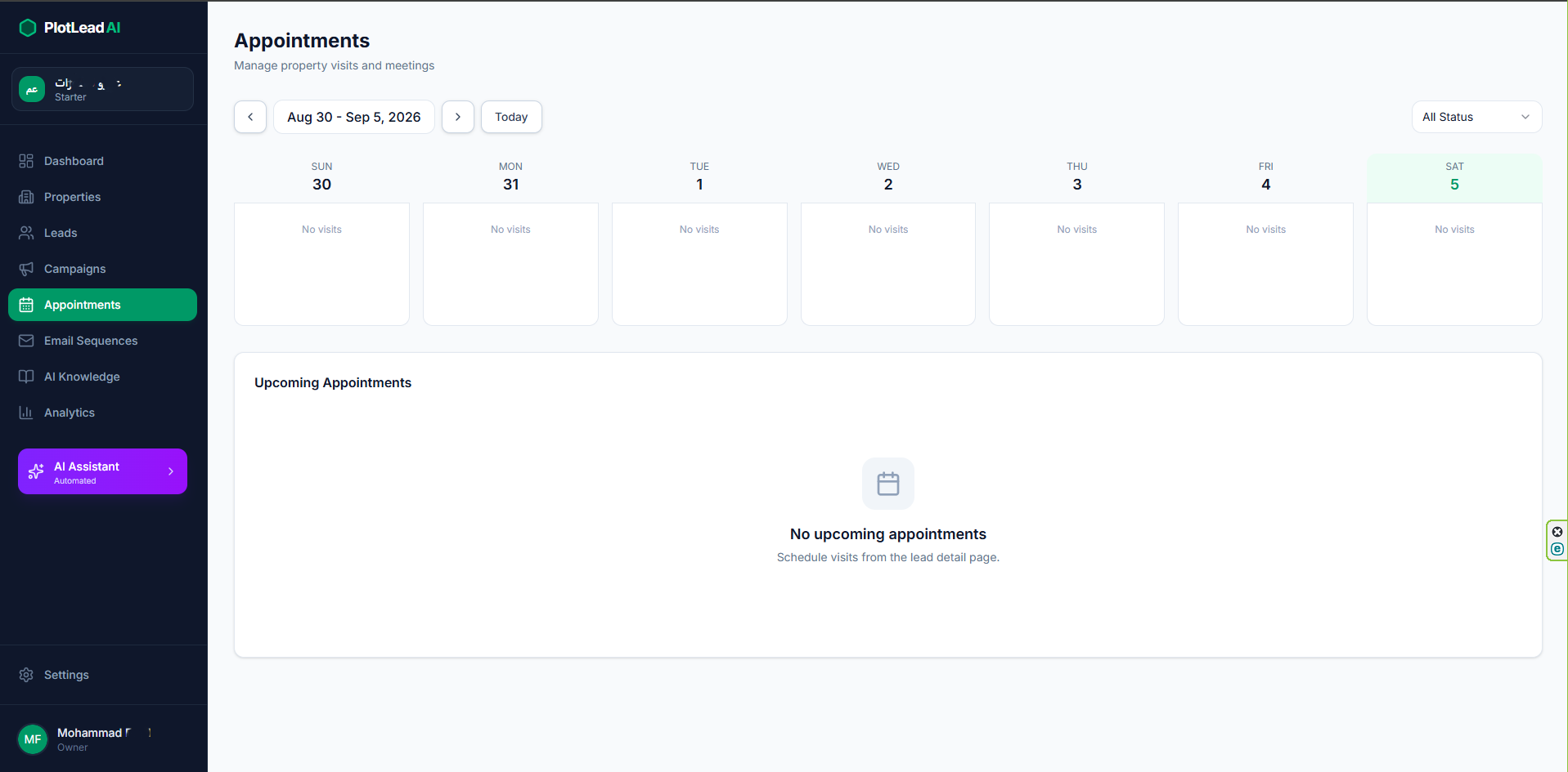 Appointments Calendar: Schedule and manage property visits and client meetings