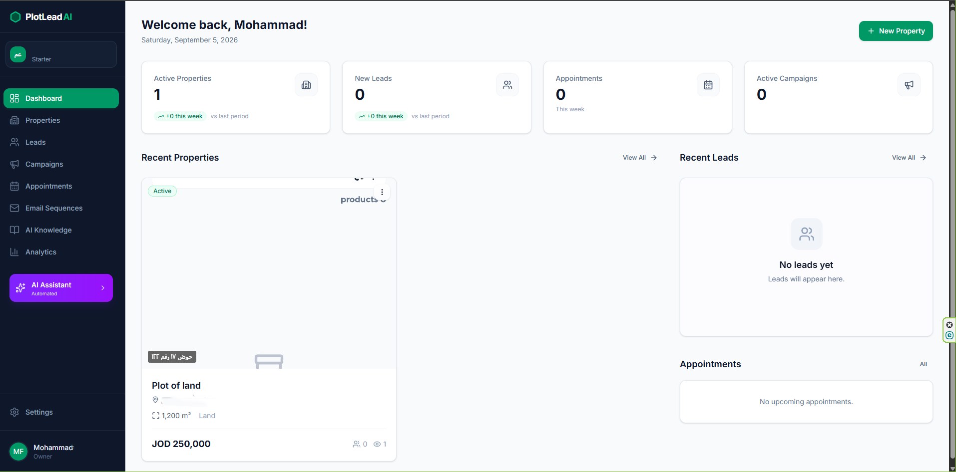 Multi-Tenant CRM Dashboard: Real-time pipeline, properties, and appointment metrics