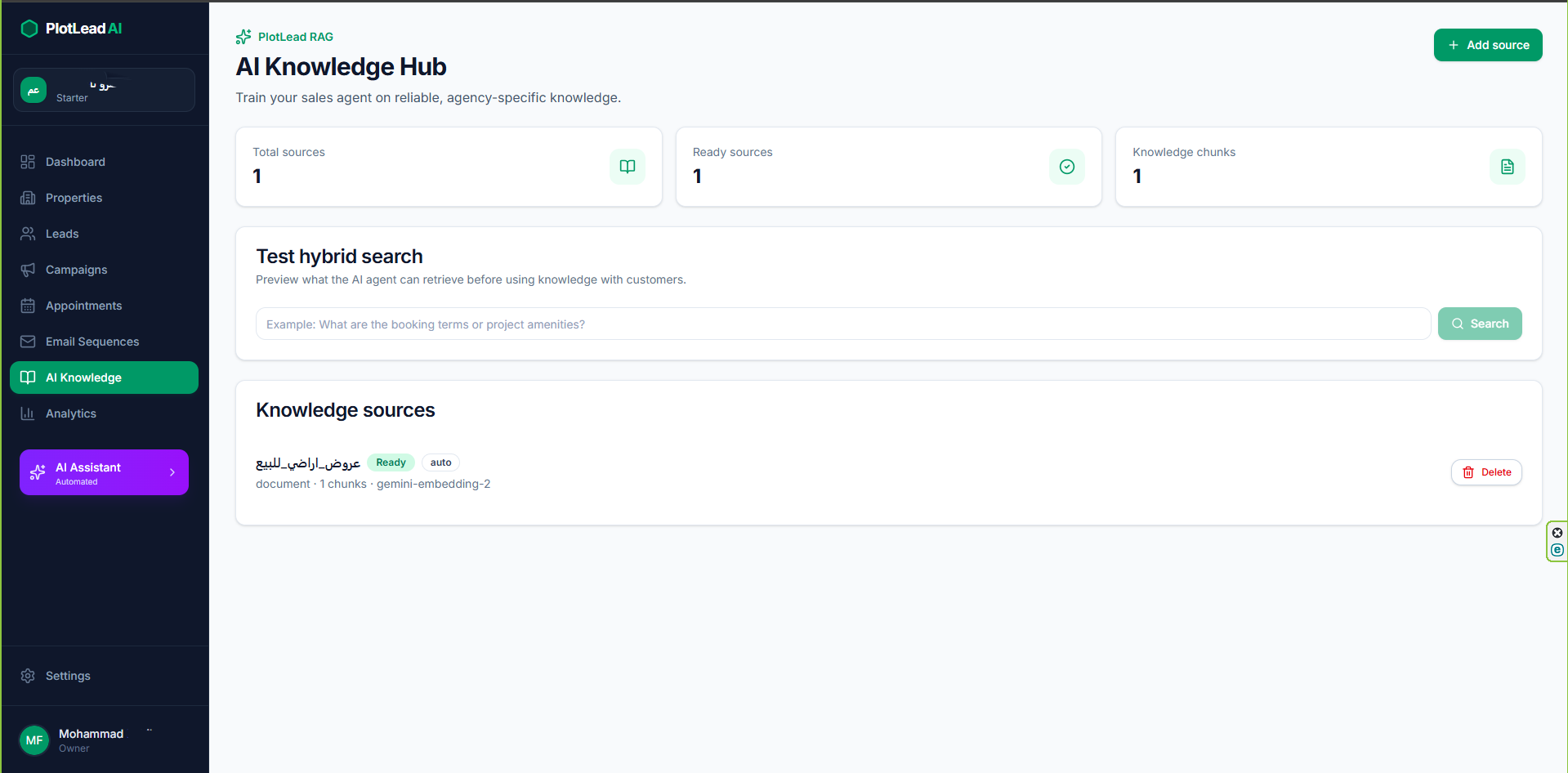 Hybrid RAG Knowledge Hub: Multi-tenant vector knowledge base with document ingestion, semantic chunking, and isolated pgvector embeddings per agency
