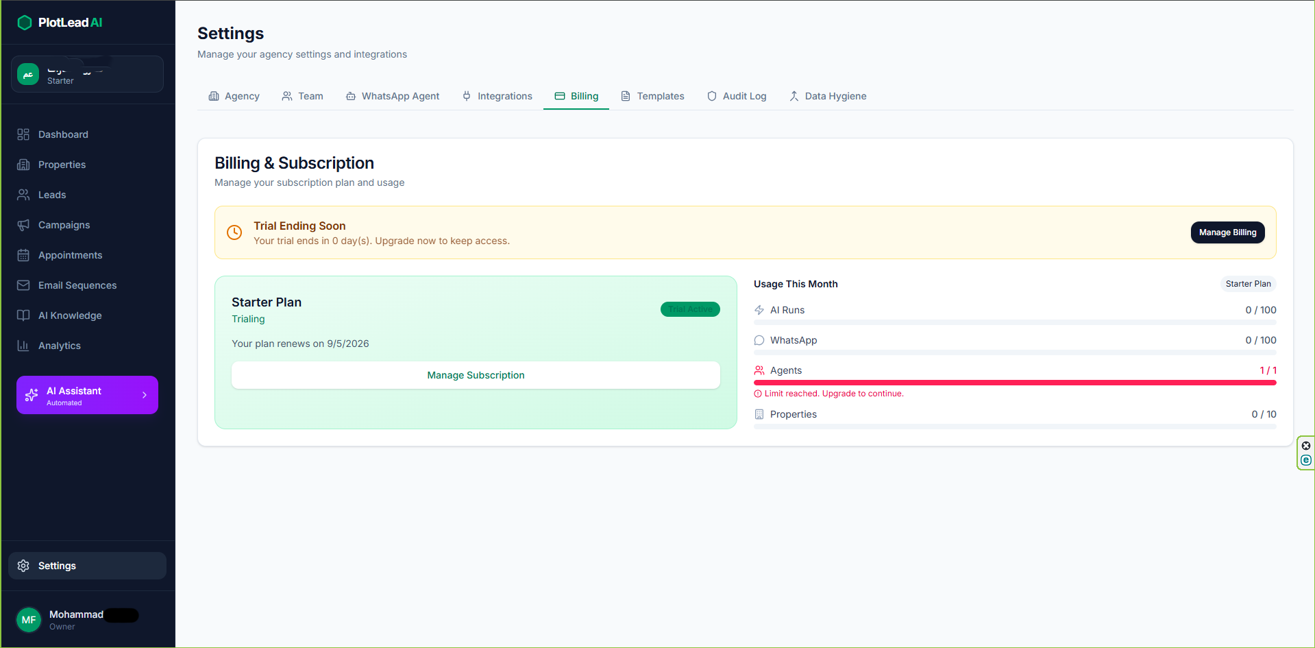 Subscription Billing: Stripe customer portal, plan tiers, and usage limits