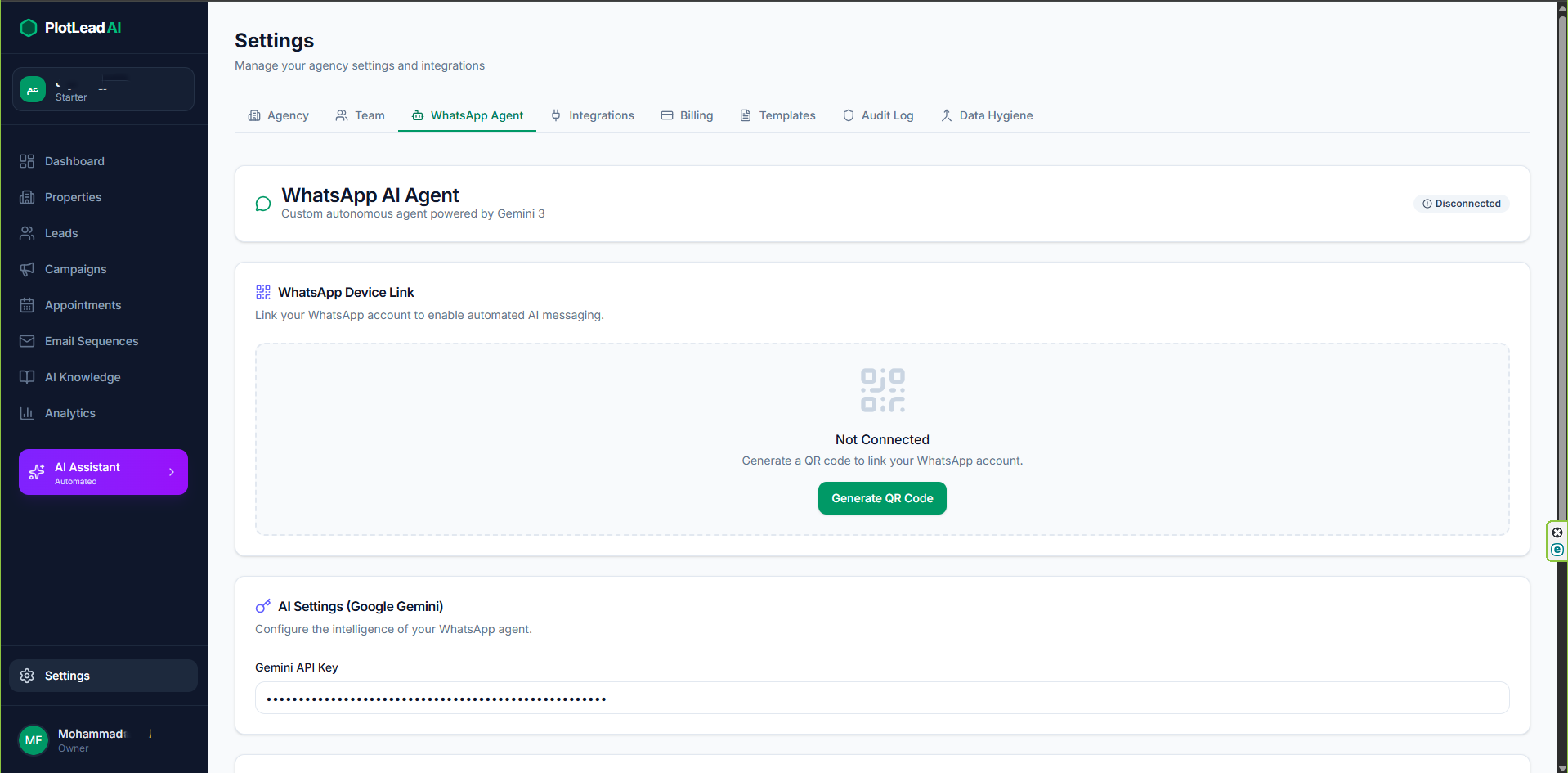 Autonomous WhatsApp AI Agent: Powered by Google Gemini with QR link and asynchronous webhook pipeline